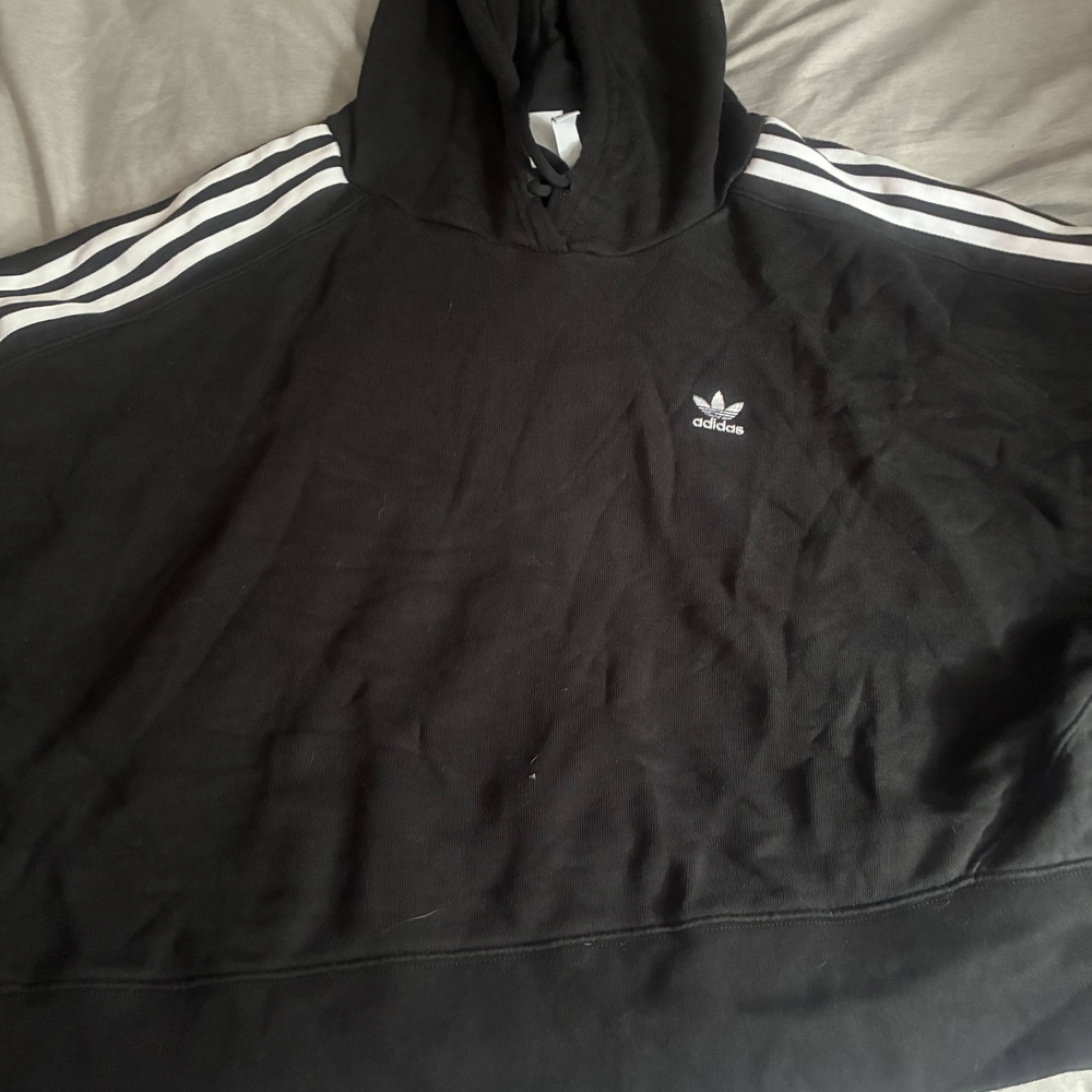 Adidas Men's Black and White Striped Hoodie